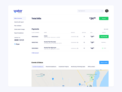 Water For You account bill invoice navigation pay payments table ui water