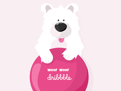 dribbble doggy animal ball dog dog illustration dribbble ears face illustraion nose paws pink play white dog woof