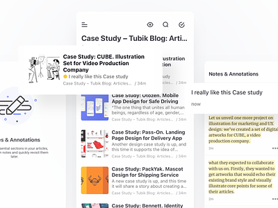 Notes & Annotations for RSS Reader annotations articles empty state highlighters mobile newsfeed notes thumbnails ui