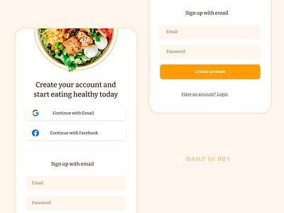 Daily UI 001 Sign Up create account daily ui food ios sign up