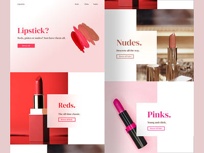 Daily UI 003 Landing Page comsetics landing lipstick makeup nude pink products red web