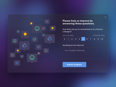 Feedback form dark design feedback form gradient rating reactions recommend smile star submit thumbs up ui web