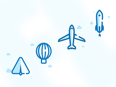 Icons Flying baloon clouds design flying icons linear icons outline plane rocket web