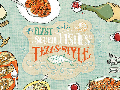 Feast of Seven Fishes food hand lettering illustration texas
