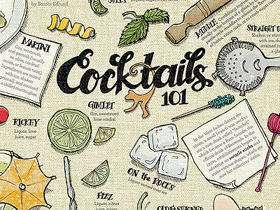Cocktails 101 drink food illustration infographic lettering