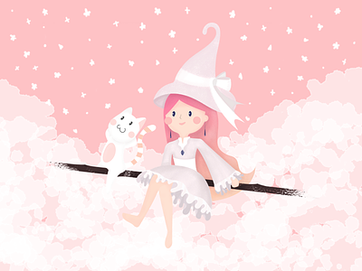 Spring Witch ai cute drawing illustration photoshop pink sakura spring witch