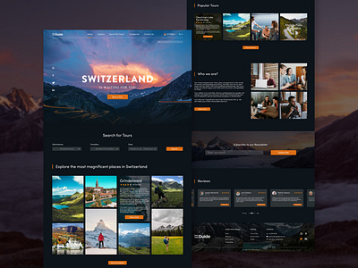 Landing page web design for Switzerland travel agency concept dark theme design landingpage switzerland travel agency ui user experience user inteface ux webdesign