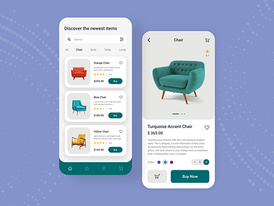 Furniture Store App UI/UX Design chair concept design furniture app mobile app online shop shopping app turquoise ui user experience user inteface ux