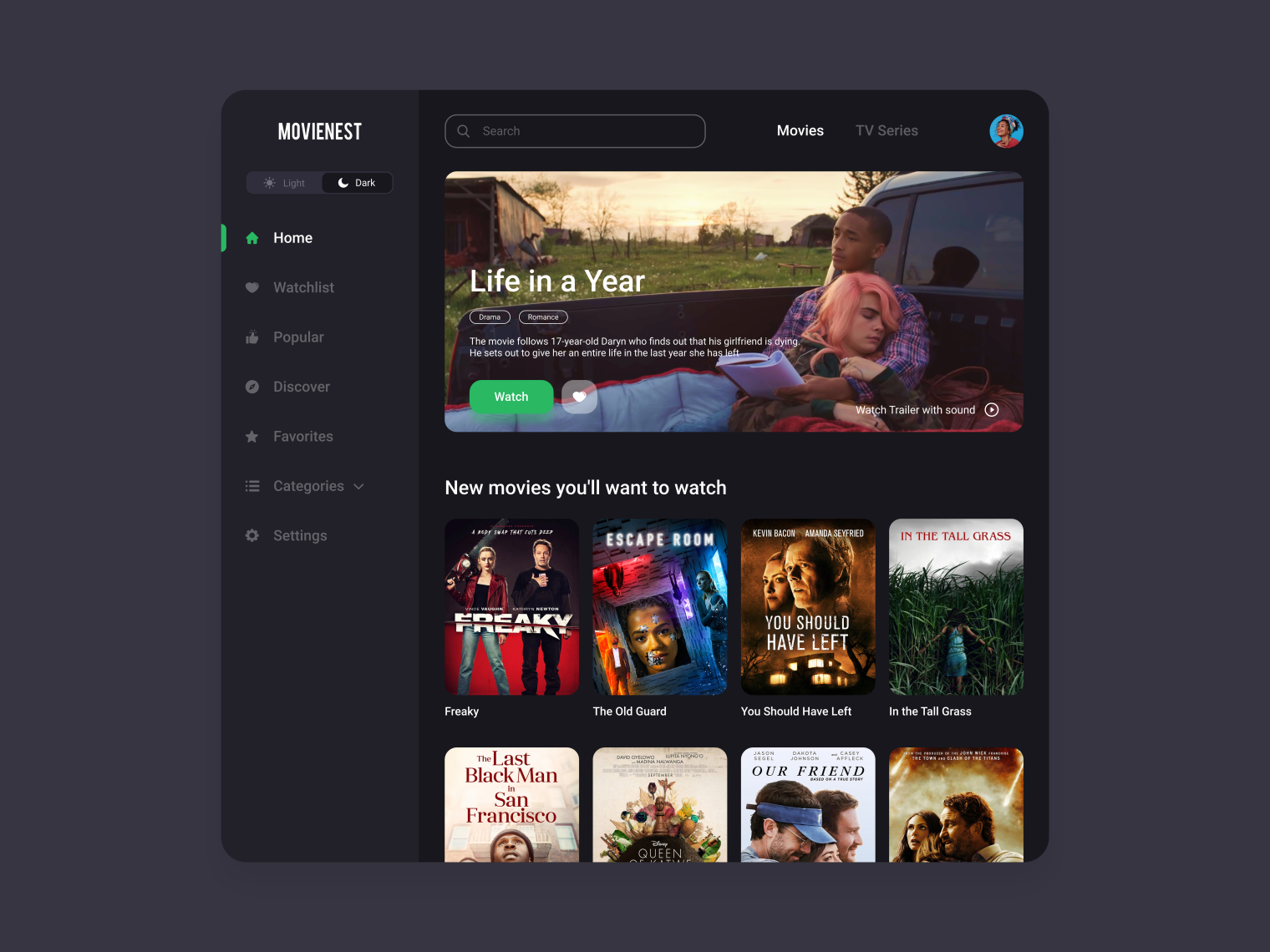 Movie Website UI/UX Design concept, Dark theme by Fidan Farajullayeva