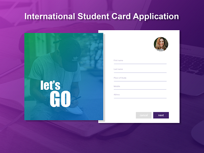 "Student Card Application" Form design concept applicaiton blue design gradient international purple student ui ui ux user inteface user interface ux vector web deisgn