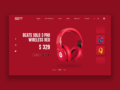 Wireless Headphones Product Page UI concept design. Beats concept design headphones page product red ui user experience user inteface ux web webdesign
