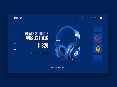 Wireless Headphones Product Page UI concept design. Beats blue brand concept design headphones music ui user experience user inteface ux web webdesig