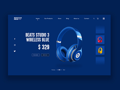 Wireless Headphones Product Page UI concept design. Beats blue brand concept design headphones music ui user experience user inteface ux web webdesig