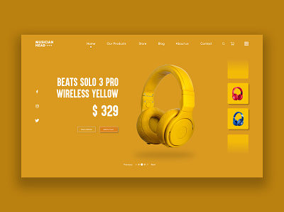 Wireless Headphones Product Page UI concept design. Beats brand concept design headphones music page product ui user experience user inteface ux web web design yellow