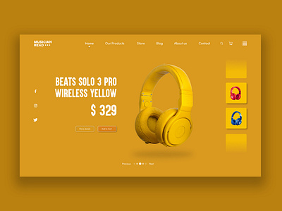 Wireless Headphones Product Page UI concept design. Beats brand concept design headphones music page product ui user experience user inteface ux web web design yellow