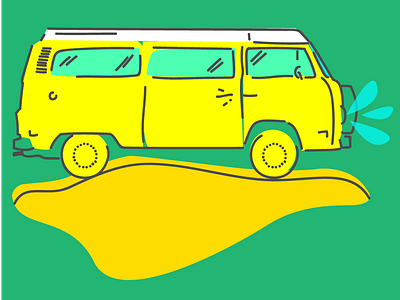 Kombi car cartoon green illustration illustration art lights road travel trip van yellow