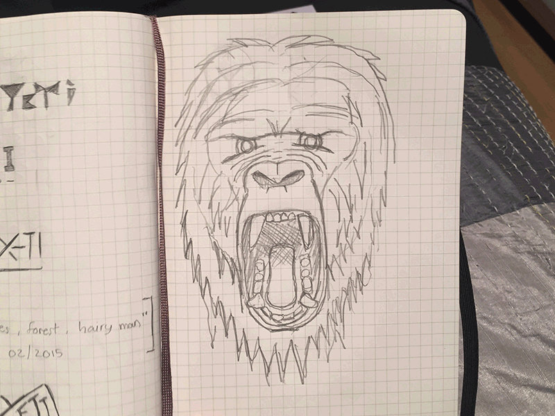 Yeti sketch to emblem big drawing foot gif logo monster process sketch yeti