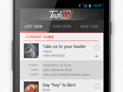 Taskme app alien android mobile task taskme ui user interface