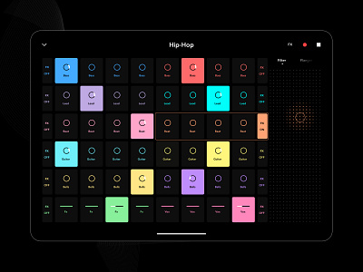 BeatPad iPad app beat beatmaker clean creative dark design dj graphics instrument ipad library minimal music play player record song sound ui ux