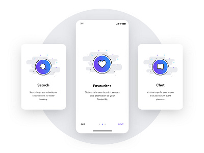 Event Planning on-boarding Screens app design event illustation introduction minimal onboarding planning responsive ui ui ux walkthrough