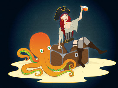 Bonnie and Otto adobe adobe illustrator girl island octopus pirate treasure woman
