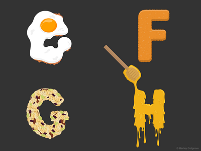 Food Alphabet - EFGH alphabet egg finger fish font food granola honey illustrator type typography