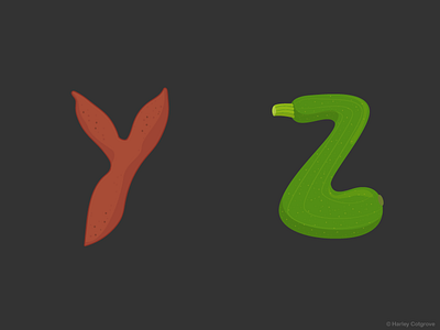 YZ alphabet food lettering type typography vegetables yuca zucchini