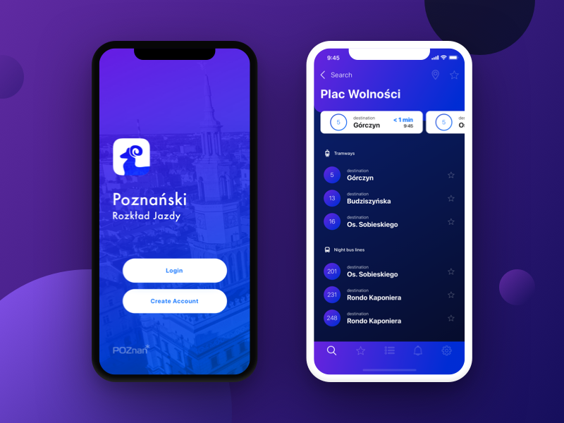 Urban timetable | iOS App login mockup mobile iphone x concept app poznan public transport design new gradient purple