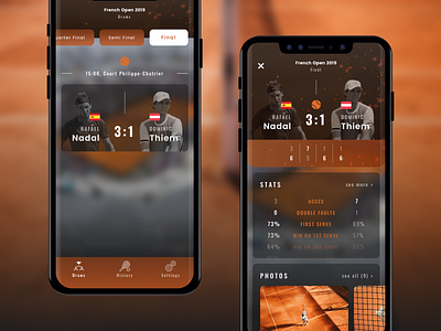 French Open App | Concept app bottom bar concept design french open gallery mobile mockup navigation bar stats ui