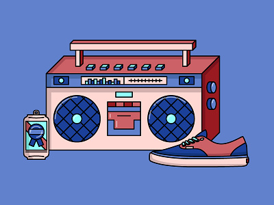 Boombox & Stuff beer boombox illustration music pbr rad shoe vans