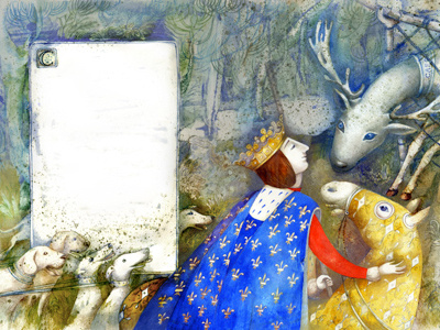 An illustration for a medieval story, TétrasLire magazine. book childrens book deer fairytale forest horsemen hunting illustration king medieval middle ages picture