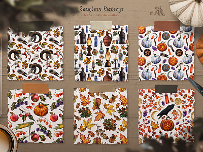 Samhain Seamless Patterns art creative market design drawing illustration mythology painting seamless patterns traditional art watercolor