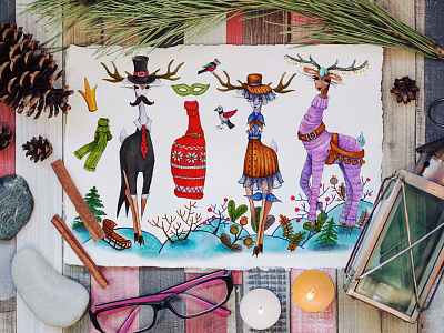 Christmas Deers art christmas creative market drawing fashion illustration markers new year sketch traditional art