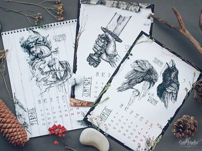 Scandinavian Calendar art calendar darkart design drawing illustration ink mythology scandinavian scandinavian style sleipnir