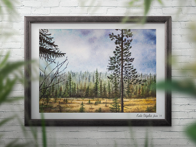 Northern Pines art illustration interior north painting scandinavian style traditional art watercolor