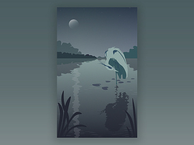 Night lake illustration night