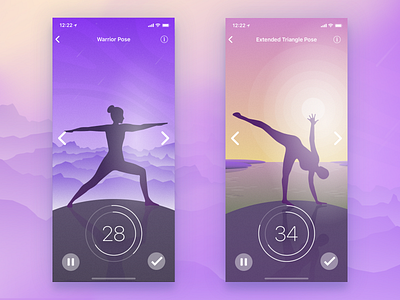 Yoga App aplication app apps asana gradient illustraion illustrator cc ios mobile app design mountains sunset training ui ux vector yoga yoga app yoga pose