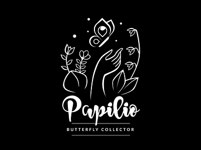 Papilio Logo black white butterfly design garden hand illustration irene geller logo