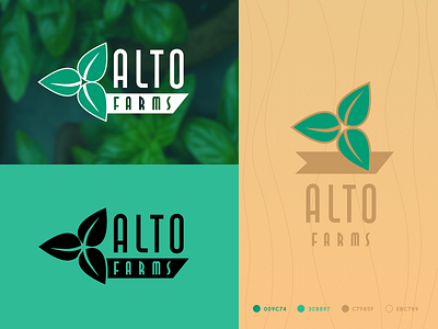 Alto Farms Logo branding brown graphicdesign green identity irene geller leaf lettering logo nature symbol vector wordmark