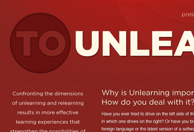 To Unlearn landing page red