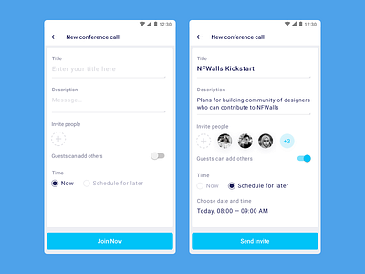 Conference Call add app development blue conference invite join conference schedule team ui ux