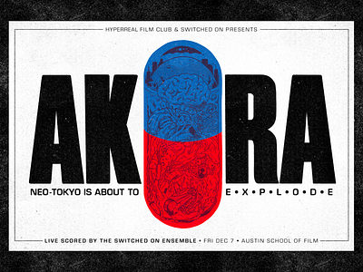 AKIRA Event Poster austin texas gig posters illustration movie poster riso print risograph stencil print texture