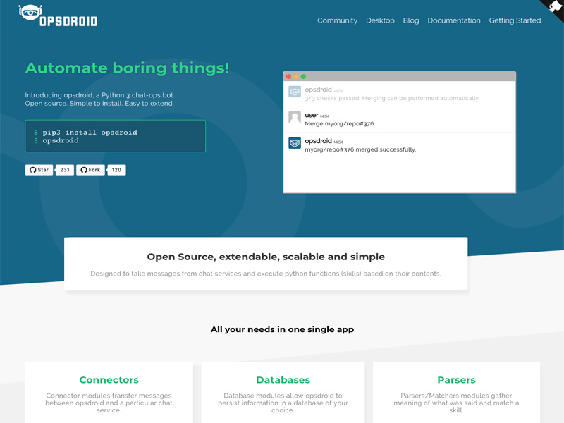 Opsdroid - header header web website typography branding design webdesign