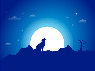 The Angry Wolf (Designed for a stock platform) animal art danger flat gradient halloween horror illustration moonlight night vector wolf