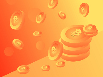 Bit Coins 3d bitcoin bright abstract landscape crypto currency flying coins illustration practice