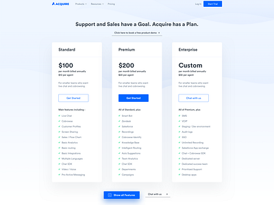 Glimpse from New Pricing Page acquire acquire pricing acquire.io exerience intercom interface design pricing pricing page product product design product pricing uiux