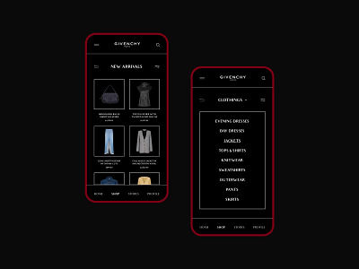 Givenchy - App concept app brand app category app dark app design fashion fashion app givenchy minimal mobile app online shop online store product page red sale shop ui ux web website