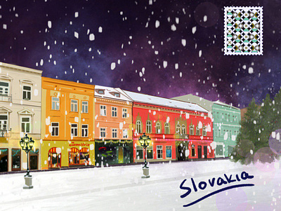 Slovakia Kosice card illustration