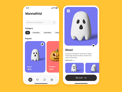 Wannathis illustrations🎃 app boo design ghost halloween illustration pumpkin scary ui wizard