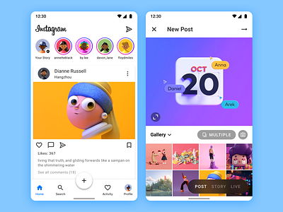 Instagram Material Design 3d android graphic design illustration instagram lady material photos post ui ux